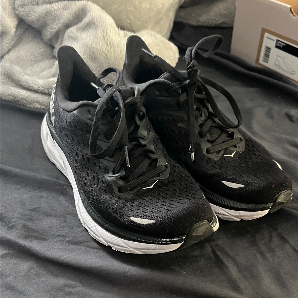 Hoka Black and White Athletic Shoes